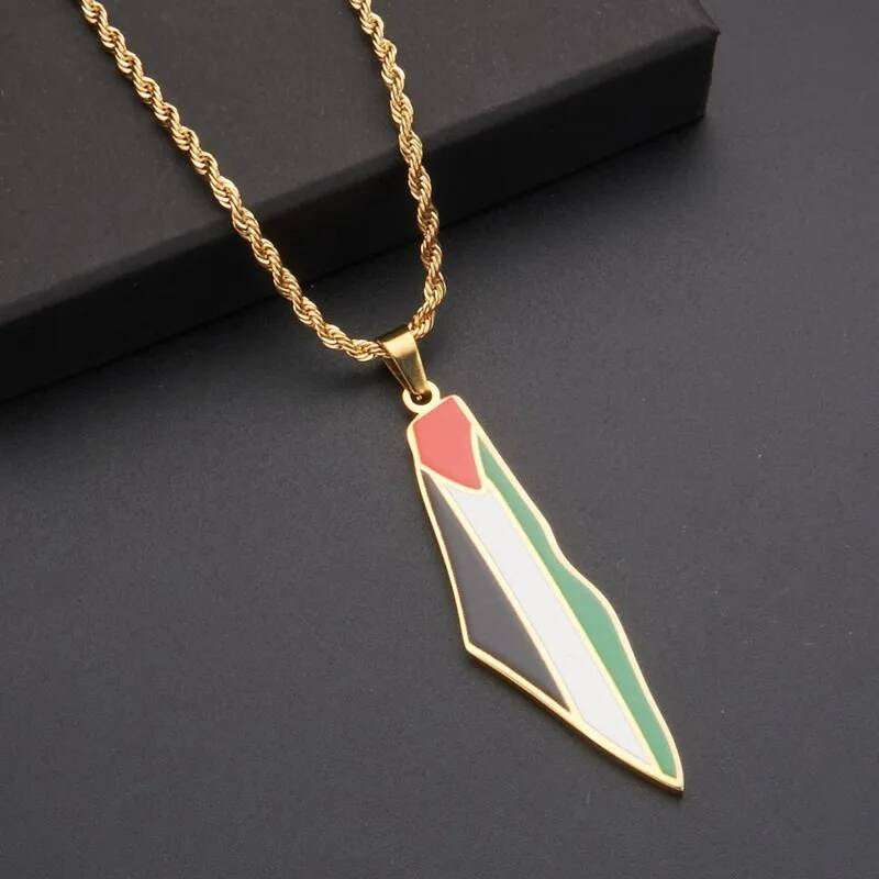 Palestine Flag Series Stainless Steel Pendant Chain Necklace For Women Men Jewelry Accessories Palestinian Gold