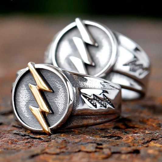 Golden Lightning Bolt Ring - Plated Stainless Steel Electric Statement Jewelry