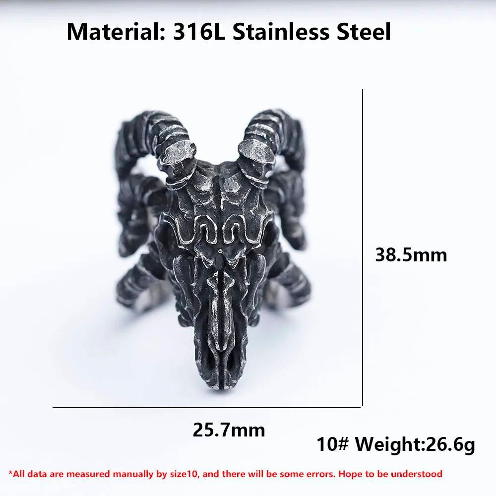 Ram Skull Ring – Gothic Biker Stainless Steel Horned Animal Jewelry