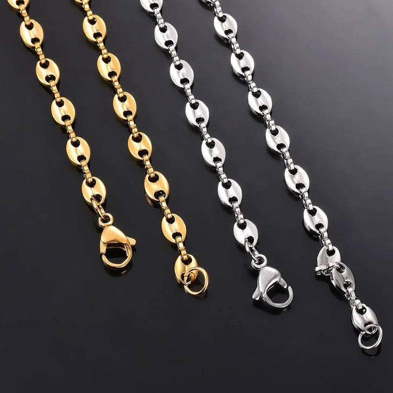 1 piece Stainless Steel Hip Hop Coffee Bean Necklaces Pig Nose Chains Bracelets Punk Necklace