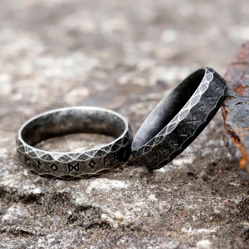 6 mm Vintage Viking Rune Ring – 316L Stainless Steel Norse Amulet (Unisex)