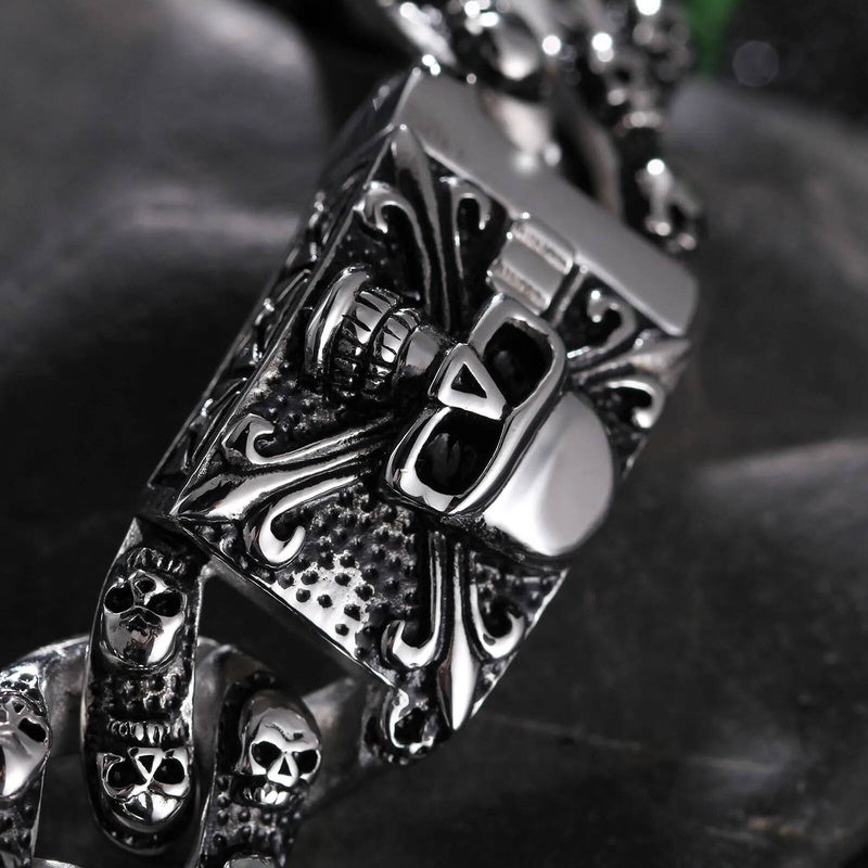 20mm Fashion Male Skeleton Bracelet Stainless Steel Retro Cross Vintage Black All Skull Chain Bracelets Jewelry