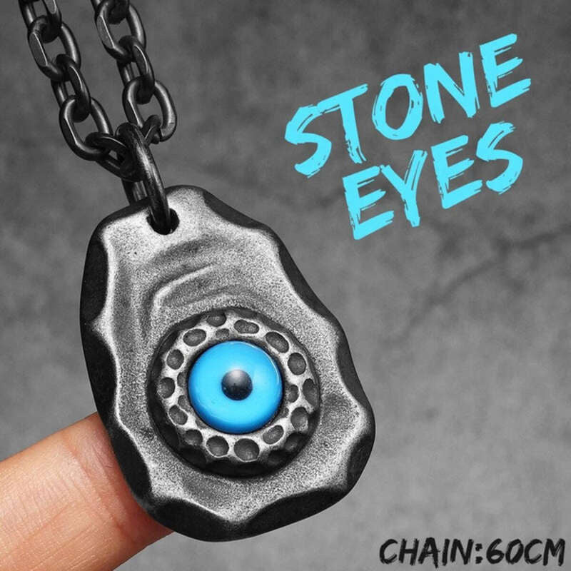 Evil Eye Protection Pendant – Black Stainless Steel Amulet Necklace N1465-60cm
