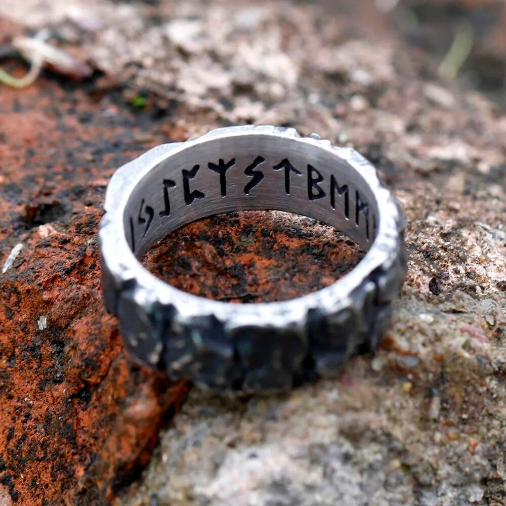 Viking Rune Ring – 316L Stainless Steel Norse Futhark Amulet Band
