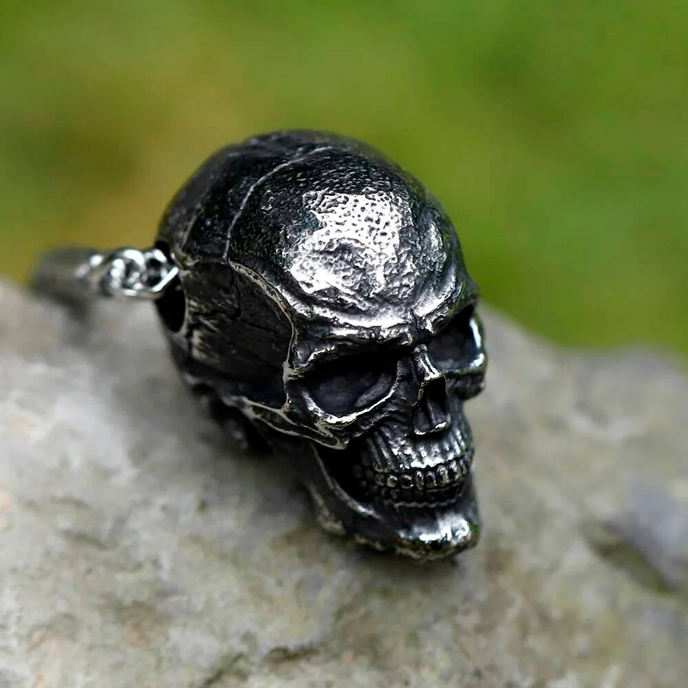 Skull Pendant Necklace, Silver Gothic Jewelry with Detailed Skull Design