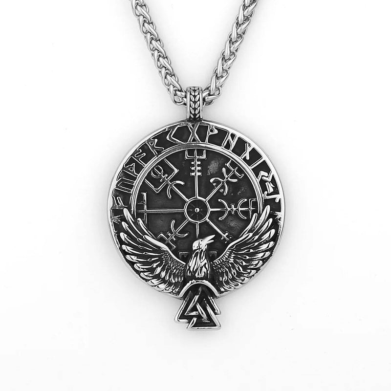 Norse Raven Rune Circle Pendant Necklace – Viking Heritage Symbol