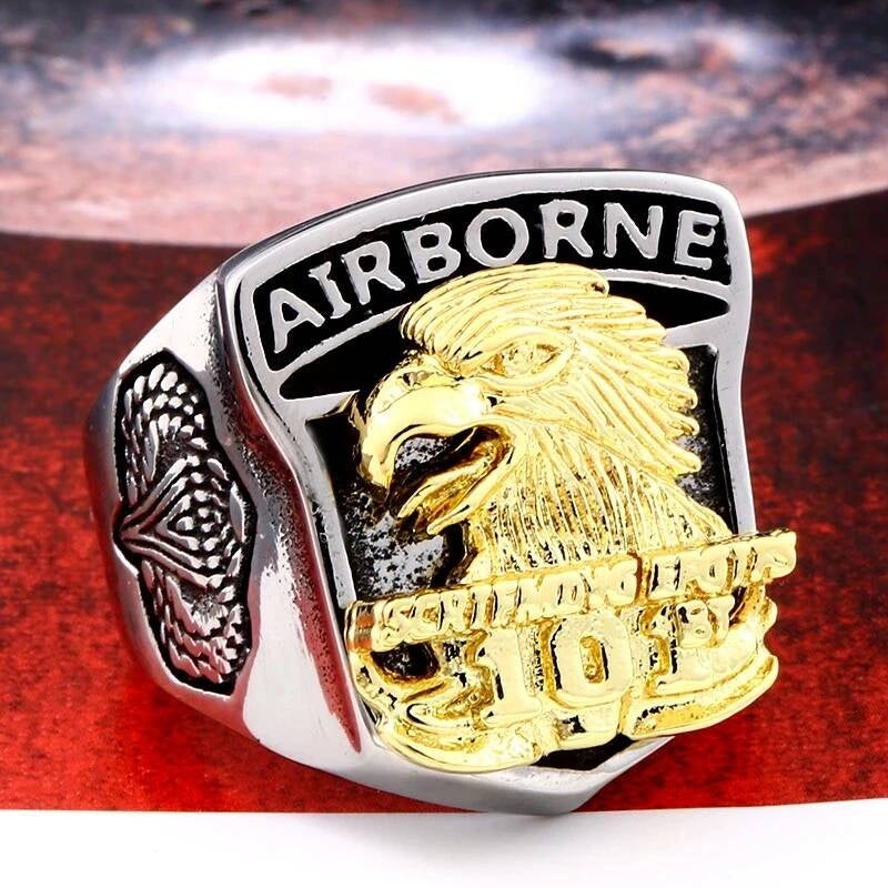 316L Stainless Steel 101st Airborne Eagle Ring Military Biker Jewelry