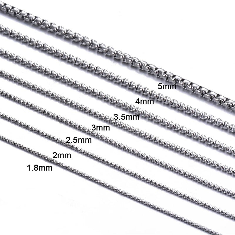 1Pc Square Rolo Stainless Steel Chain Round Box Necklace Men Women Width 2mm-5mm
