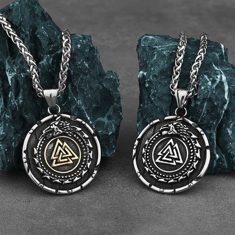 Viking Dragon Rune Pendant Chain Necklace For Men 316L Stainless Steel Jewelry Accessories