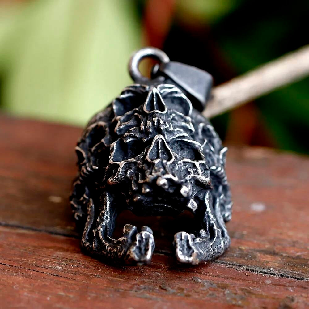 Stacked Skull Pendant Necklace, Silver Gothic Jewelry with Dark Symbolism