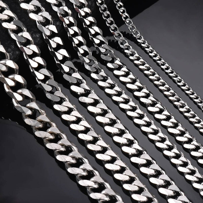 1 piece Size 3.6mm-9mm Men's Stainless Cuban Link Chain Bracelet Necklace Steel Color Male Jewelry
