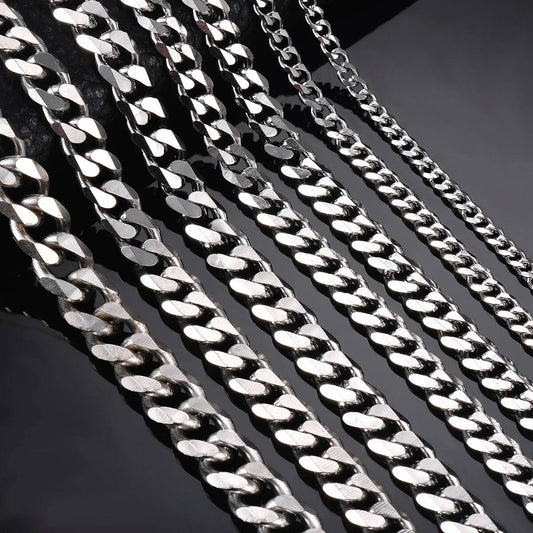 1 piece Size 3.6mm-9mm Men's Stainless Cuban Link Chain Bracelet Necklace Steel Color Male Jewelry
