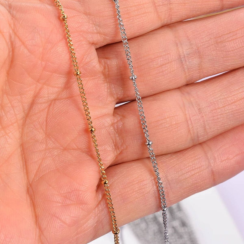 1Pc Width 1.5mm Stainless Steel Bead Link Chain DIY Making for Pendant Necklace Bracelet Foot Jewelry