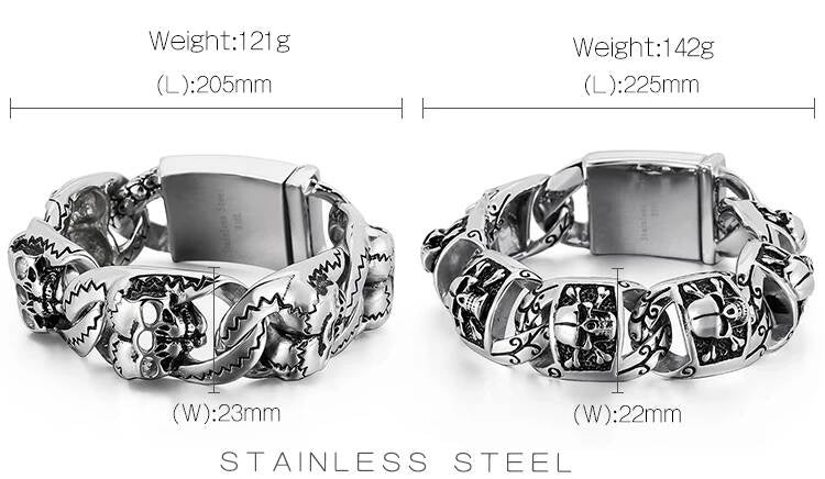 2 Styles Pirate Skull Bone Bracelet Men 316L Stainless Steel Punk Rock Party Jewelry