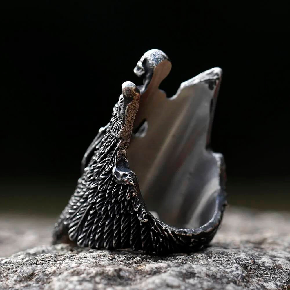 Angel Wing Skull Ring - Viking Aegishjalmur Stainless Steel Gothic Jewelry