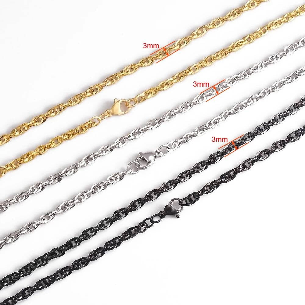 1 piece Width 3mm Stainless steel Double Cable Square Chain Men Women Necklace Jewelry Length 21-80cm