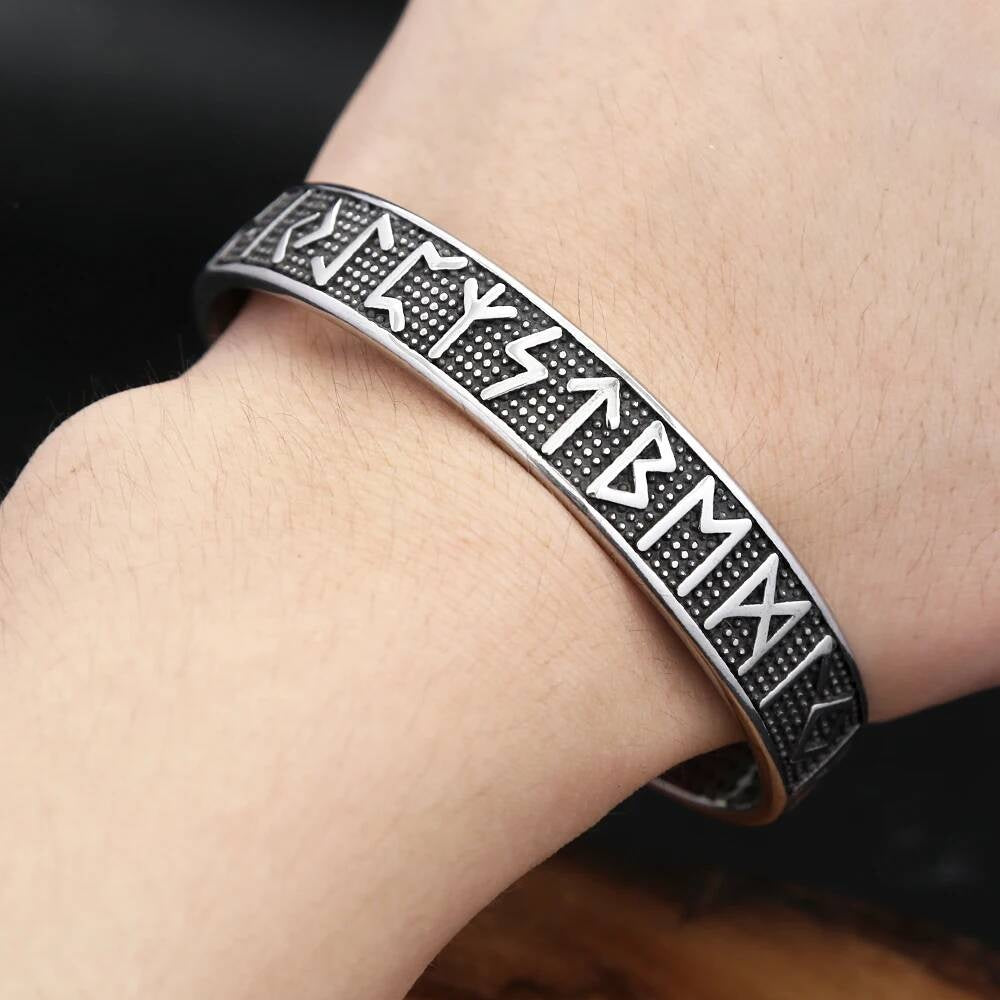 Viking Rune Bracelet – Nordic Stainless Steel Cuff Bangle