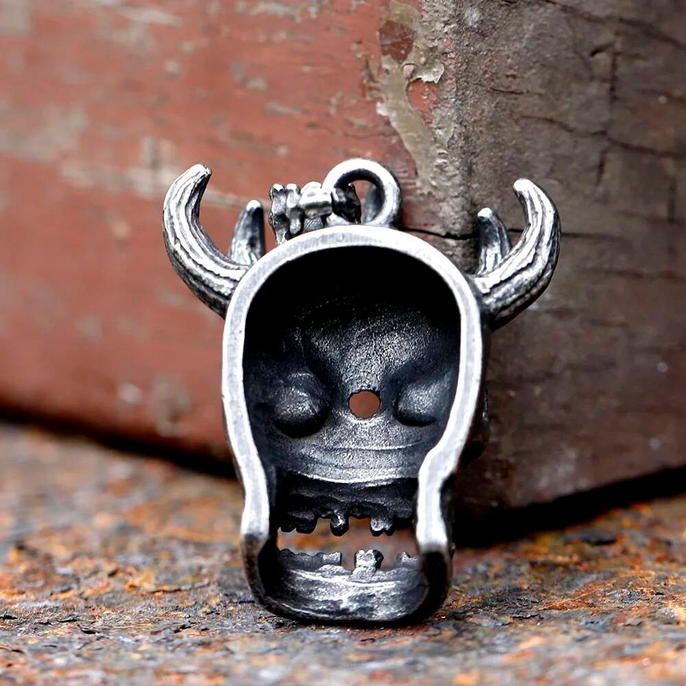 Demon Skull Pendant – Horned Gothic Stainless Steel Necklace