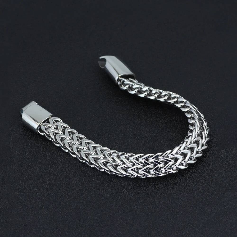 316L Stainless Steel Woven Chain Bracelet – Heavy Duty Magnetic Clasp Men’s Bangle