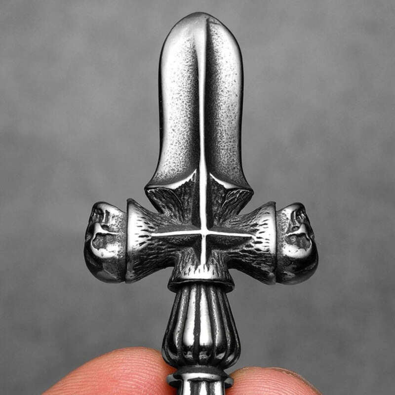 316L Stainless Steel Skull Dagger Cross Pendant Necklace