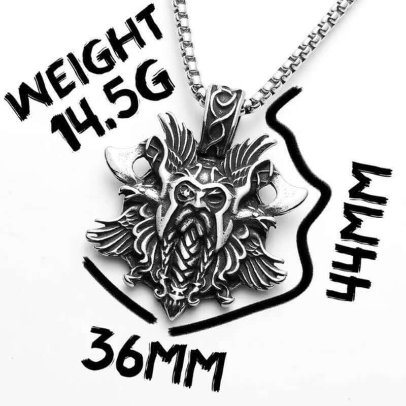Men’s Viking Warrior Odin Pendant Necklace – 316L Stainless Steel Norse Jewelry