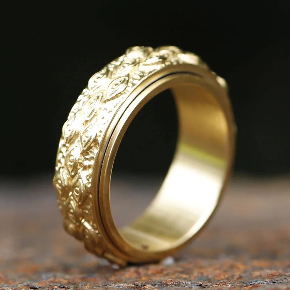 Vintage All-Seeing Eye Rotatable Ring – 316L Stainless Steel Black & Gold