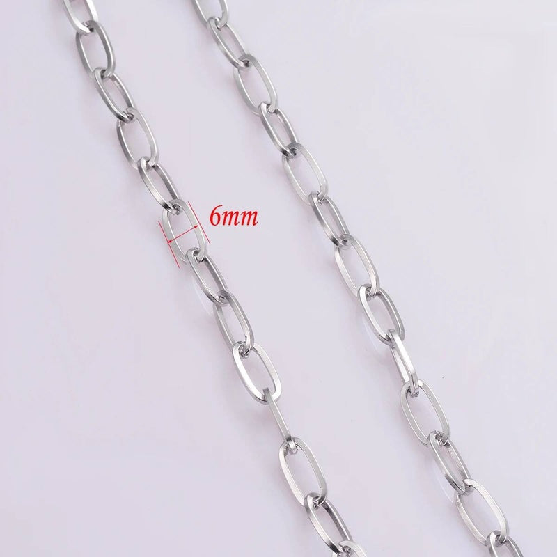 1Pc Width 6mm*12mm Stainless Steel Cable Oval Link Chain Necklace for DIY Jewelry Findings Making