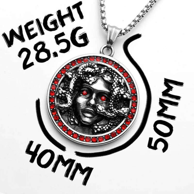 316L Stainless Steel Medusa Pendant Necklace with Red Gemstone Eyes – Greek Mythology Jewelry