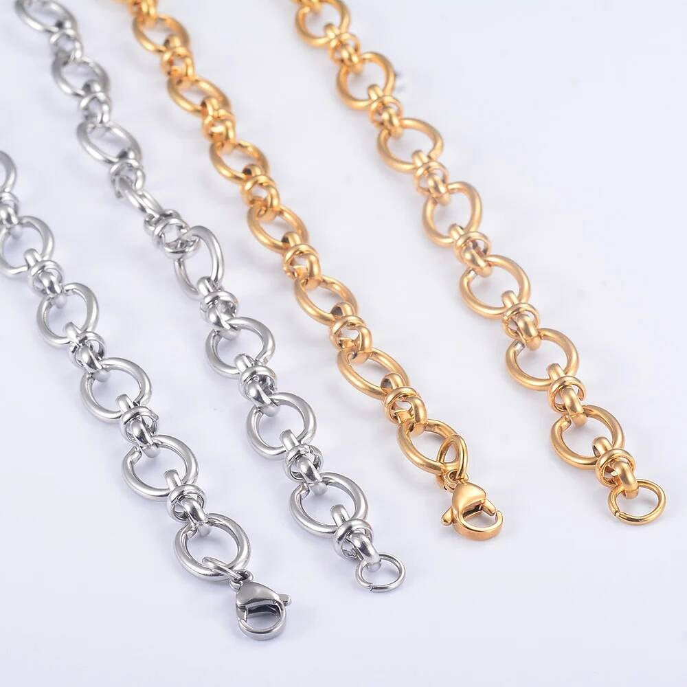 1 piece Women Mens Stainless Steel Handmade Oval Bracelet High Quality Big Chain Necklace Punk Heavy Jewelry