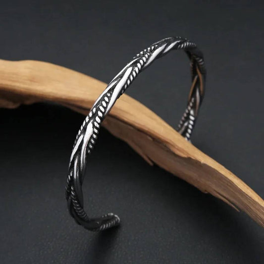 Twisted Rope Cuff Bracelet – Vintage 316L Stainless Steel Open Bangle for Men & Women
