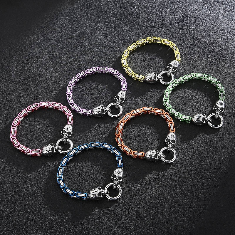 6mm Colorful Royal Skull Bone Chain Bracelet Men Stainless Steel Jewelry