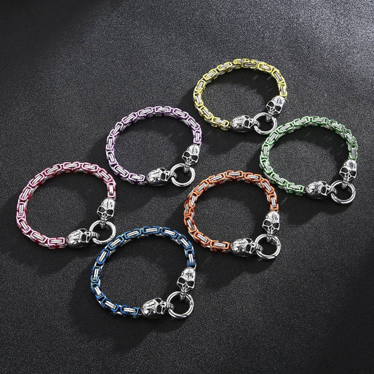 6mm Colorful Royal Skull Bone Chain Bracelet Men Stainless Steel Jewelry