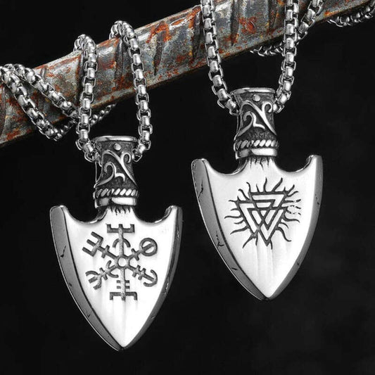 Viking Arrowhead Pendant Necklace – Double-Sided Rune Amulet in 316L Stainless Steel