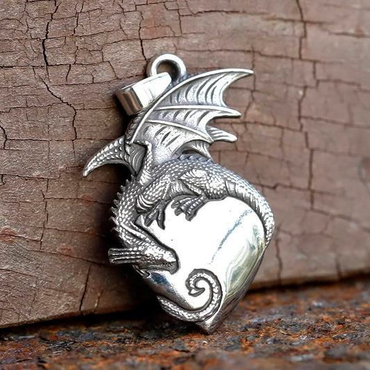 Dragon Heart Pendant Necklace – Mythical Gothic Stainless Steel Jewelry
