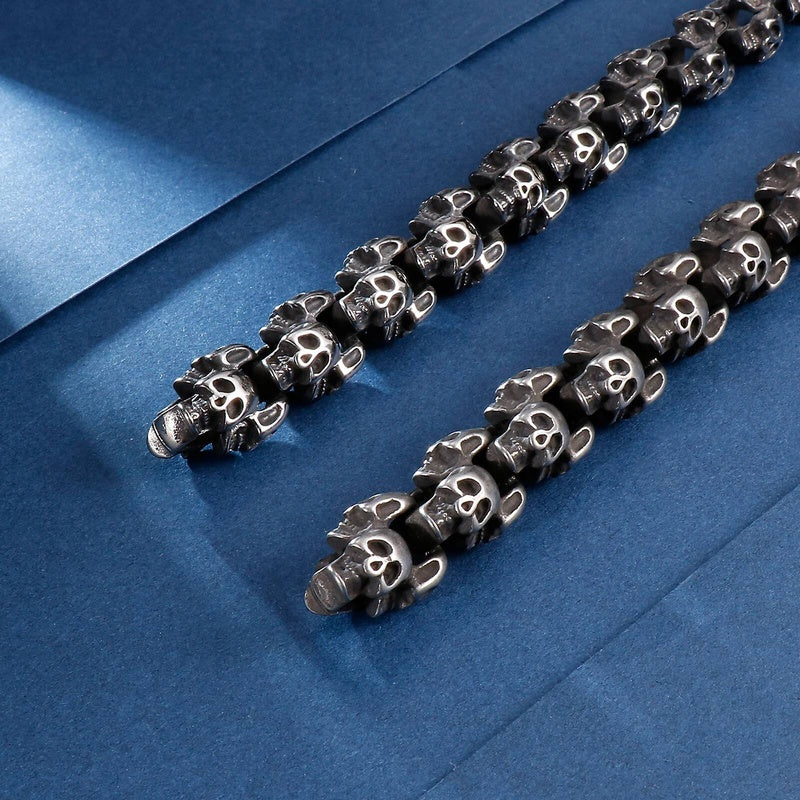 12/15mm Evil Ghost Head Skull Chain Bracelet Men 316L Stainless Steel Punk Shiny Matte Biker Rock Demon Jewelry