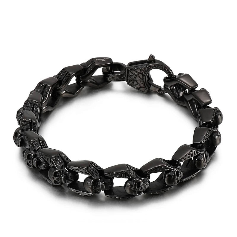 316L Stainless Steel Evil Skull Chain Bracelet Men Demon Ghost Punk Wristband Jewelry