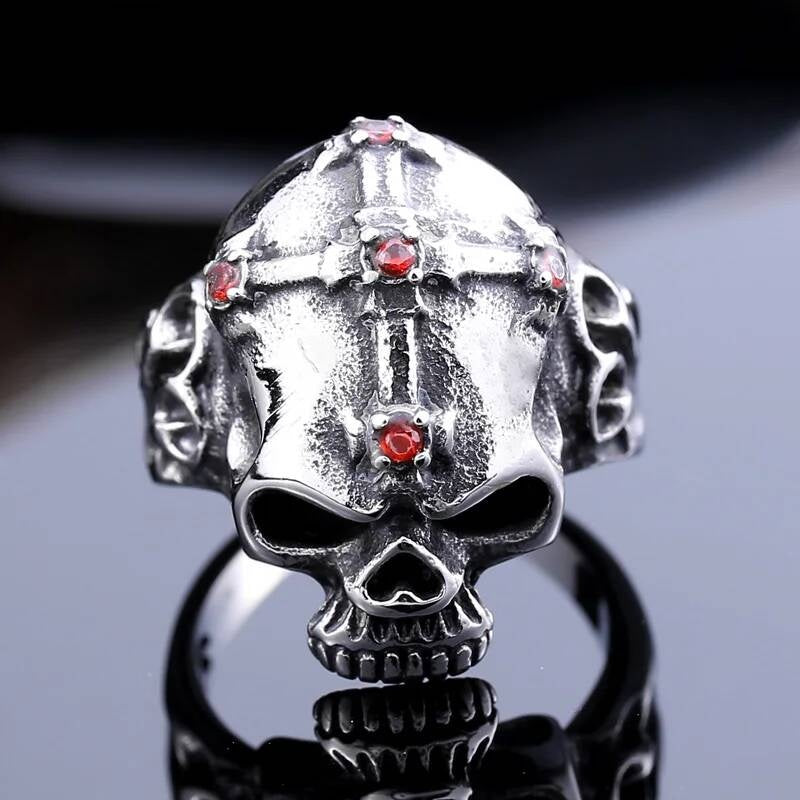 Cross & Skull Skeleton Ring – 316L Stainless Steel Gothic Biker Statement Band