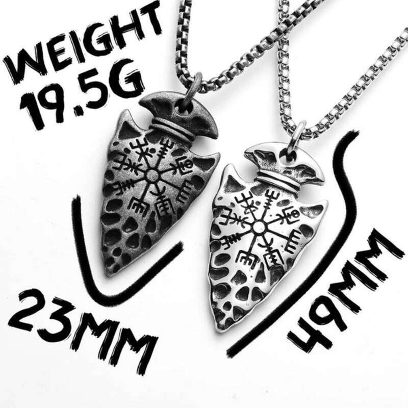 Viking Arrowhead Vegvisir Pendant Necklace – 316L Stainless Steel Norse Amulet