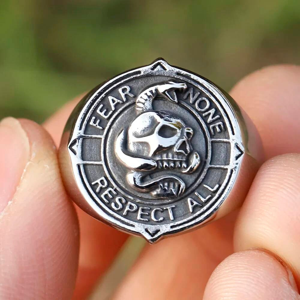 Viking Skull & Serpent Ring – 316L Stainless Steel Gothic Motorcycle Jewelry