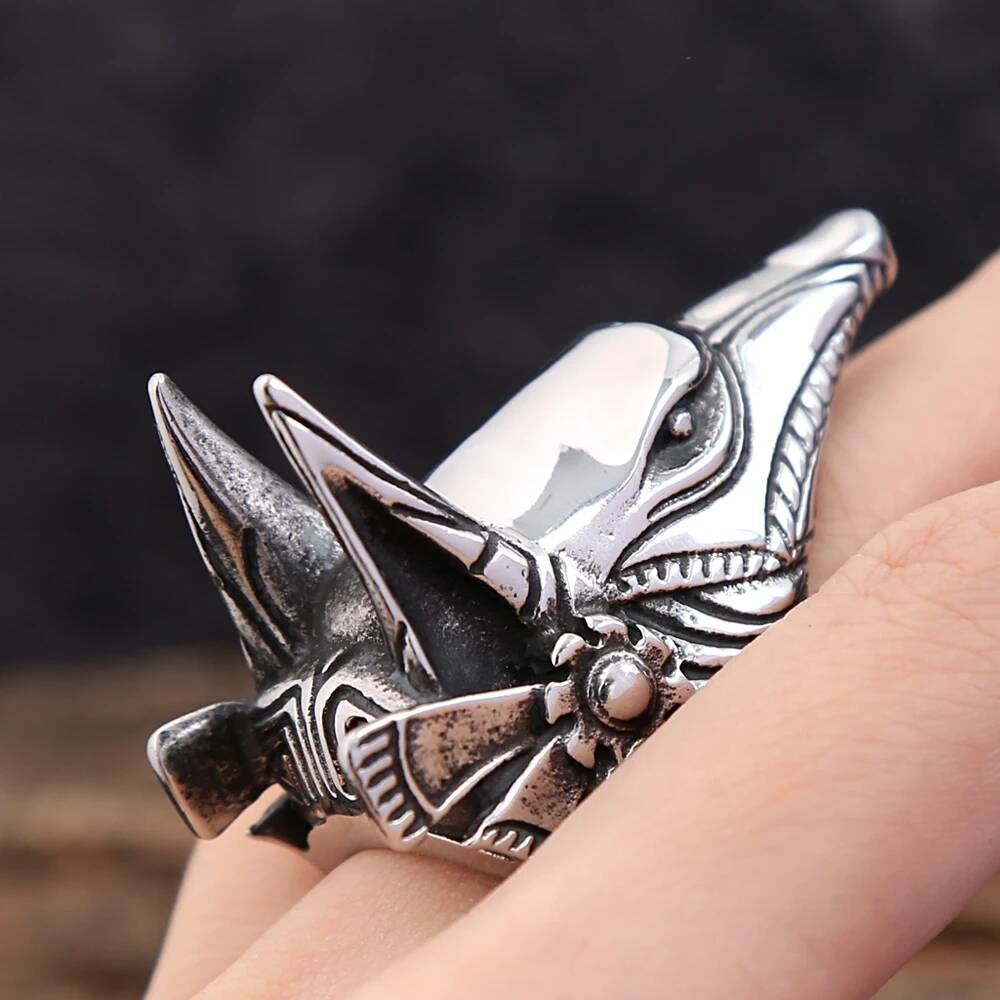 Anubis Guardian Ring – 316L Stainless Steel Gothic Biker Amulet Band