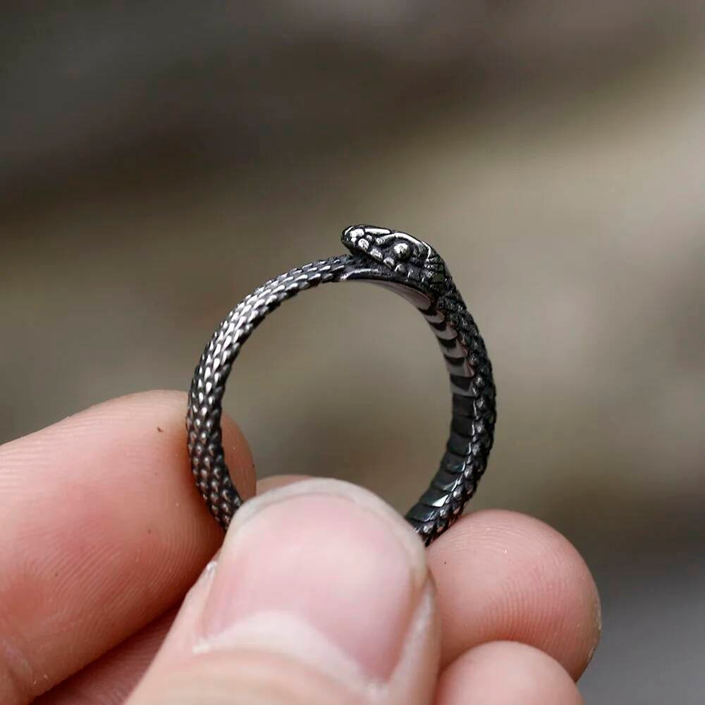 Men's 316L Stainless - Steel Viking Snake Head Amulet Ring For Teens -