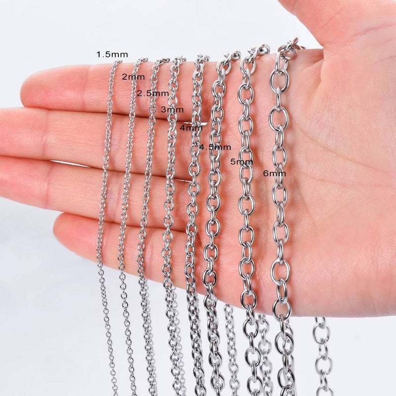 Wholesale 1Pc Width 1.5mm-6mm Stainless Steel Cross O Bulk Chain For Women Men DIY Jewelry Bracelet Necklace