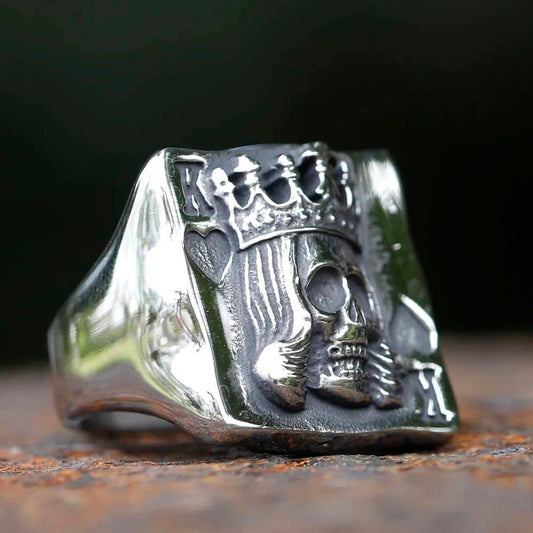 Crown Skull & Poker Ring - Royal Gothic Stainless Steel Men's Punk Jewelry