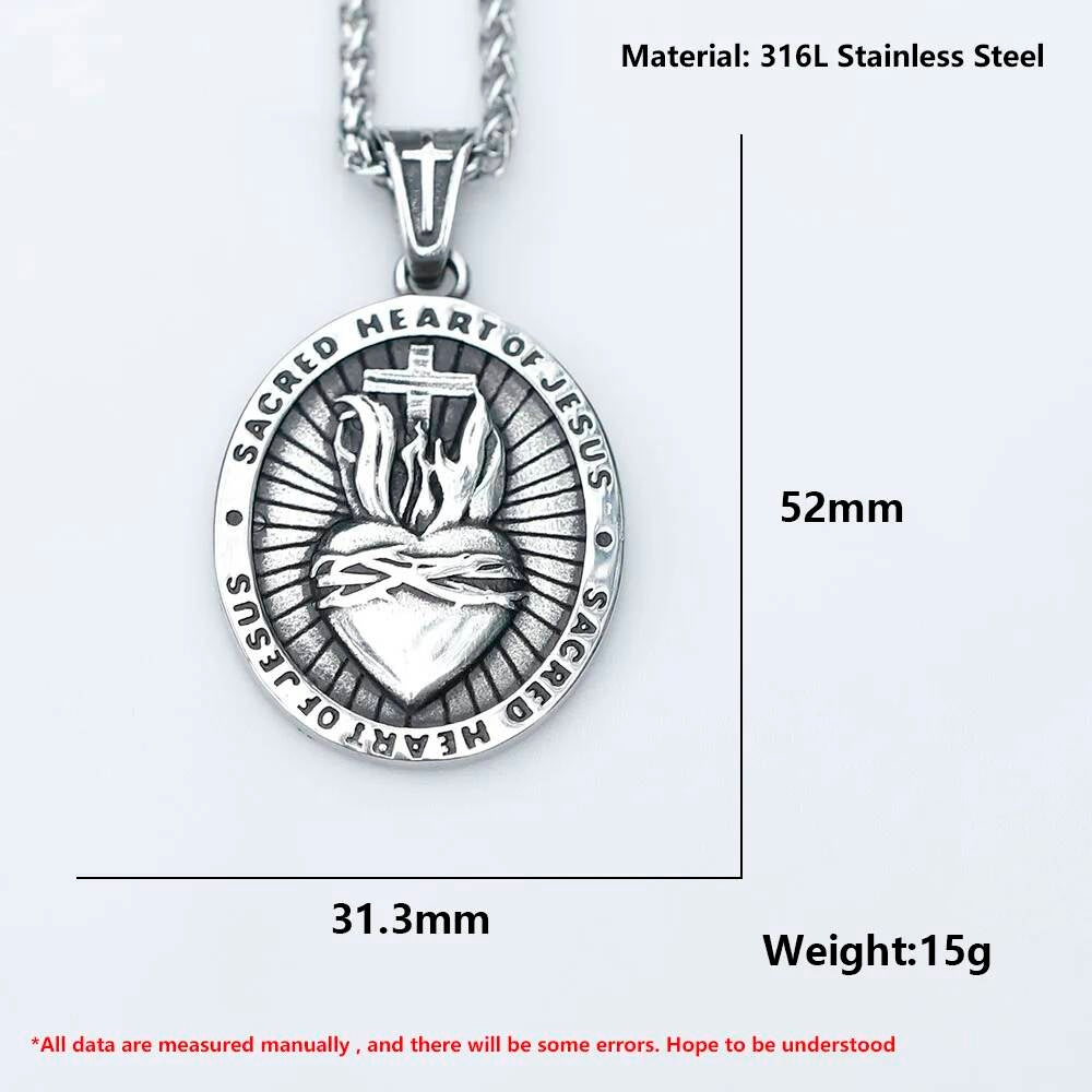 Sacred Heart of Jesus Pendant Necklace - Stainless Steel Christian Jewelry