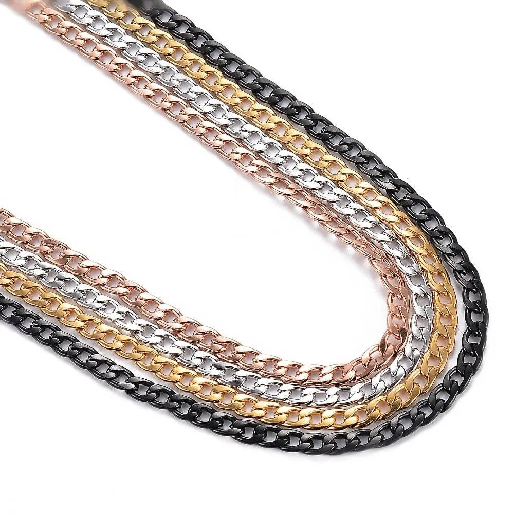 1 piece Width 3/4.5mm Flat Curb Chain Stainless Steel Necklace 3 Colors