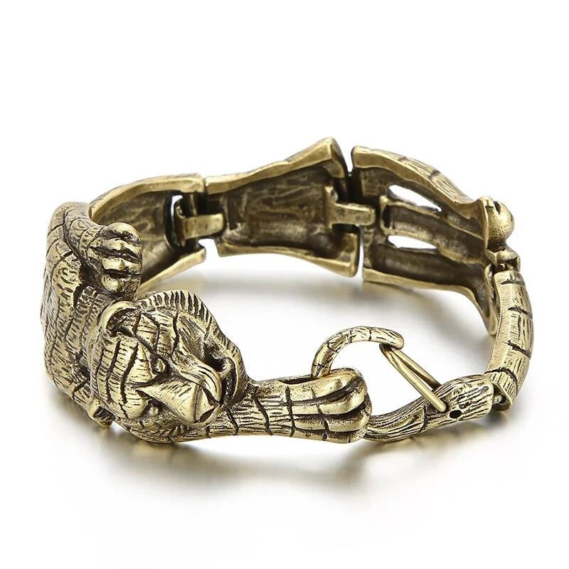 King of Beasts Tiger Bracelet Men Stainless Steel Animal Jewelry Vintage Copper 21cm