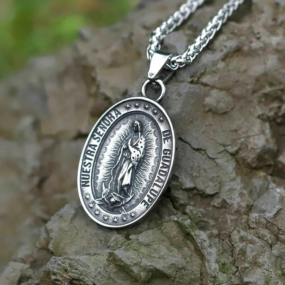 Sacred Heart of Mary Pendant Necklace - Stainless Steel Catholic Jewelry