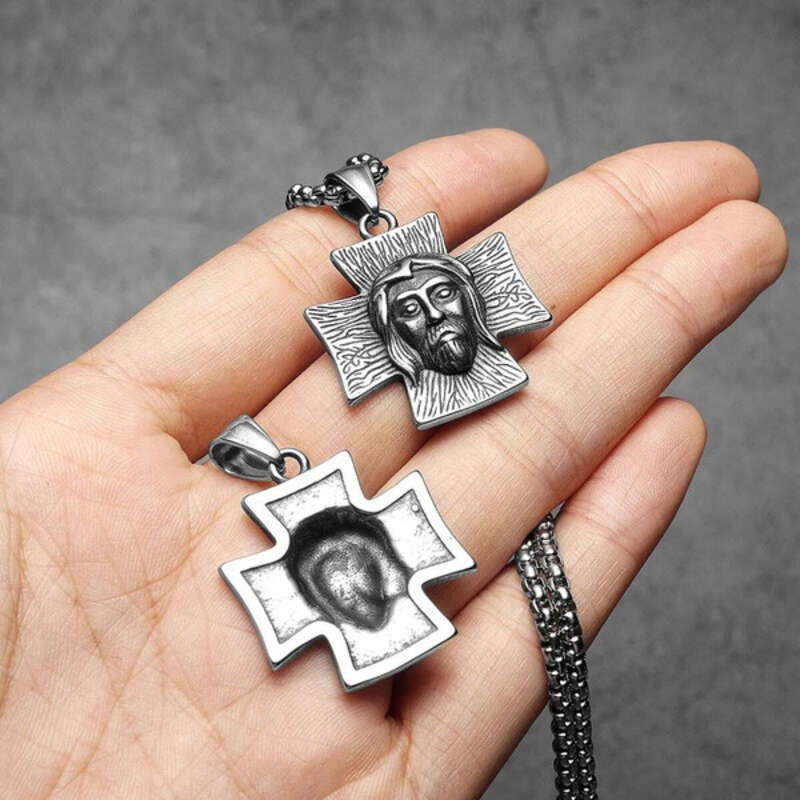 316L Stainless Steel Jesus Face Cross Pendant Necklace