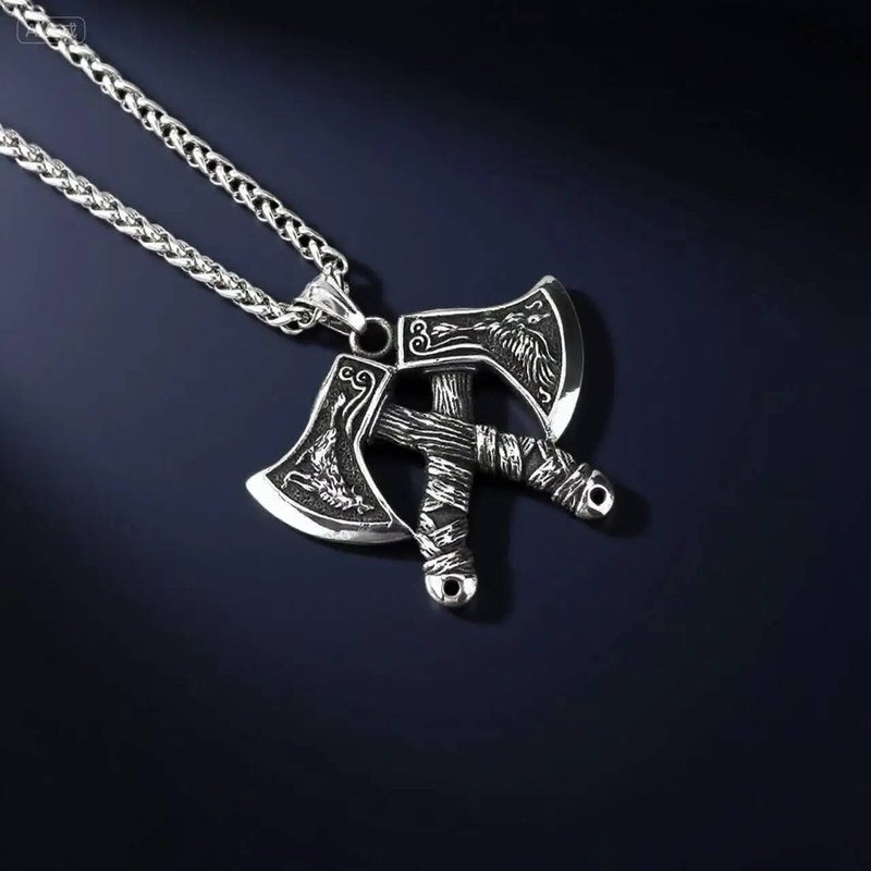 Viking Battle Axes Pendant Necklace – Norse Symbol of Strength and Warrior Spirit