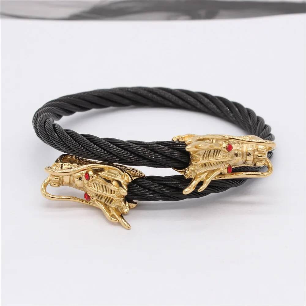 Viking Dragon Head Twisted Cable Bracelet – Stainless Steel Style E